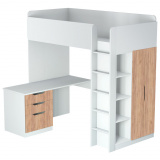Кровать-чердак Polini kids Simple с письменным столом и шкафом, белый-дуб крафт золотой Кровать-чердак Polini kids Simple с письменным столом и шкафом, белый-дуб крафт золотой